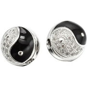 10PCS 11mm Environmental Brass Micro Pave Cubic Zirconia Platinum Round Beads with Enamels Clear Gemstones CZ Round Enamels Beads Bracelet Connector Charm Beads DIY