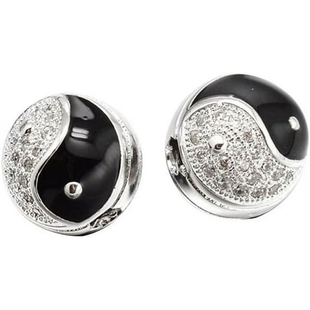 10PCS 11mm Environmental Brass Micro Pave Cubic Zirconia Platinum Round Beads with Enamels Clear Gemstones CZ Round Enamels Beads Bracelet Connector Charm Beads DIY