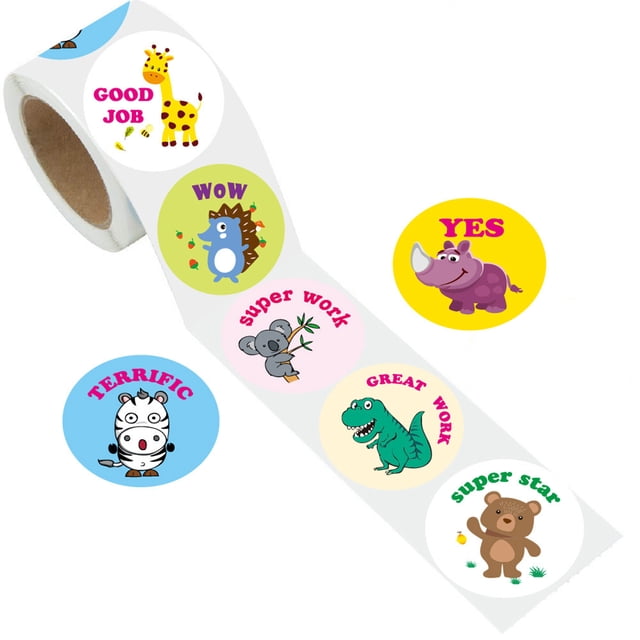Yeacher Cute Animal Reward Sticker Incentive Sticker Positive Words Sticker Paper Roll Diameter 38mm for Kid Teacher School Supplies