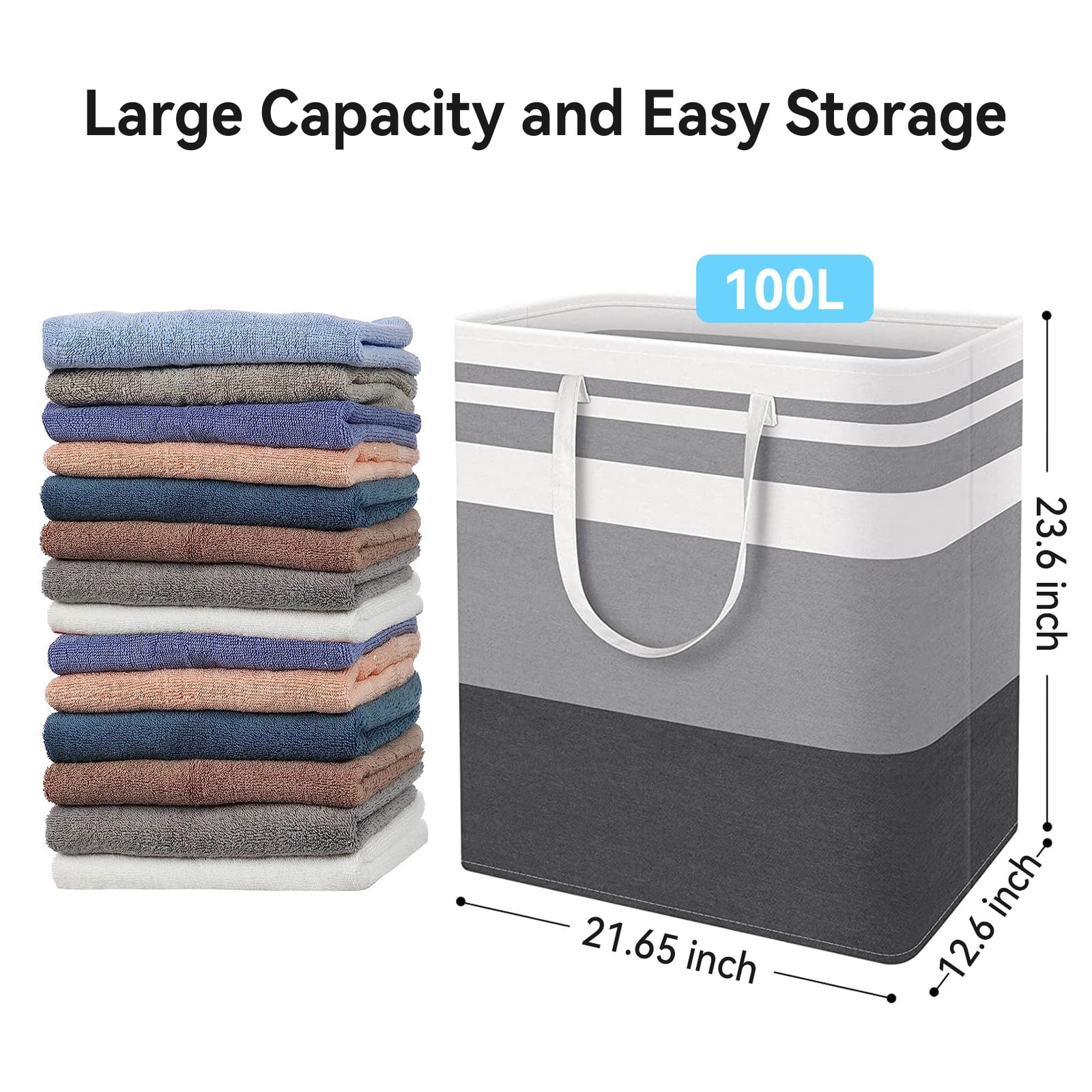 Tripumer 2Pack Large Laundry Basket 100L Each Waterproof Freestanding Laundry Hamper Collapsible Tall Clothes Hamper with Extended Handles for Clothes Toys in the Dorm and Family-Gradient Grey