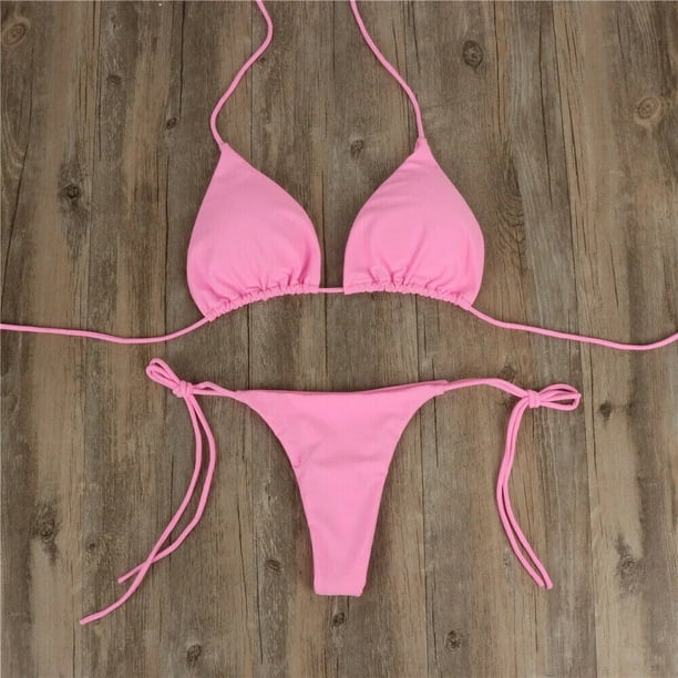 Bikini Tipo Tanga Para Mujer - Estilo Vendaje Con Lazo Lateral, Brasileño, Sin Aros, Tallas S A XL, Varios Colores