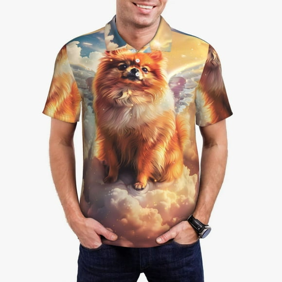 Saiise Cute Cloud Pomeranian Print Mens Golf Shirt Moisture Wicking Quick-Dry Print Performance Polo Shirts for Men-XX-Large