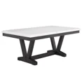 thumbnail image 2 of Black Gray 6Pc Dining Set White Genuine Marble Table Upholstered Wing Back Chair Bench Furniture, 2 of 9