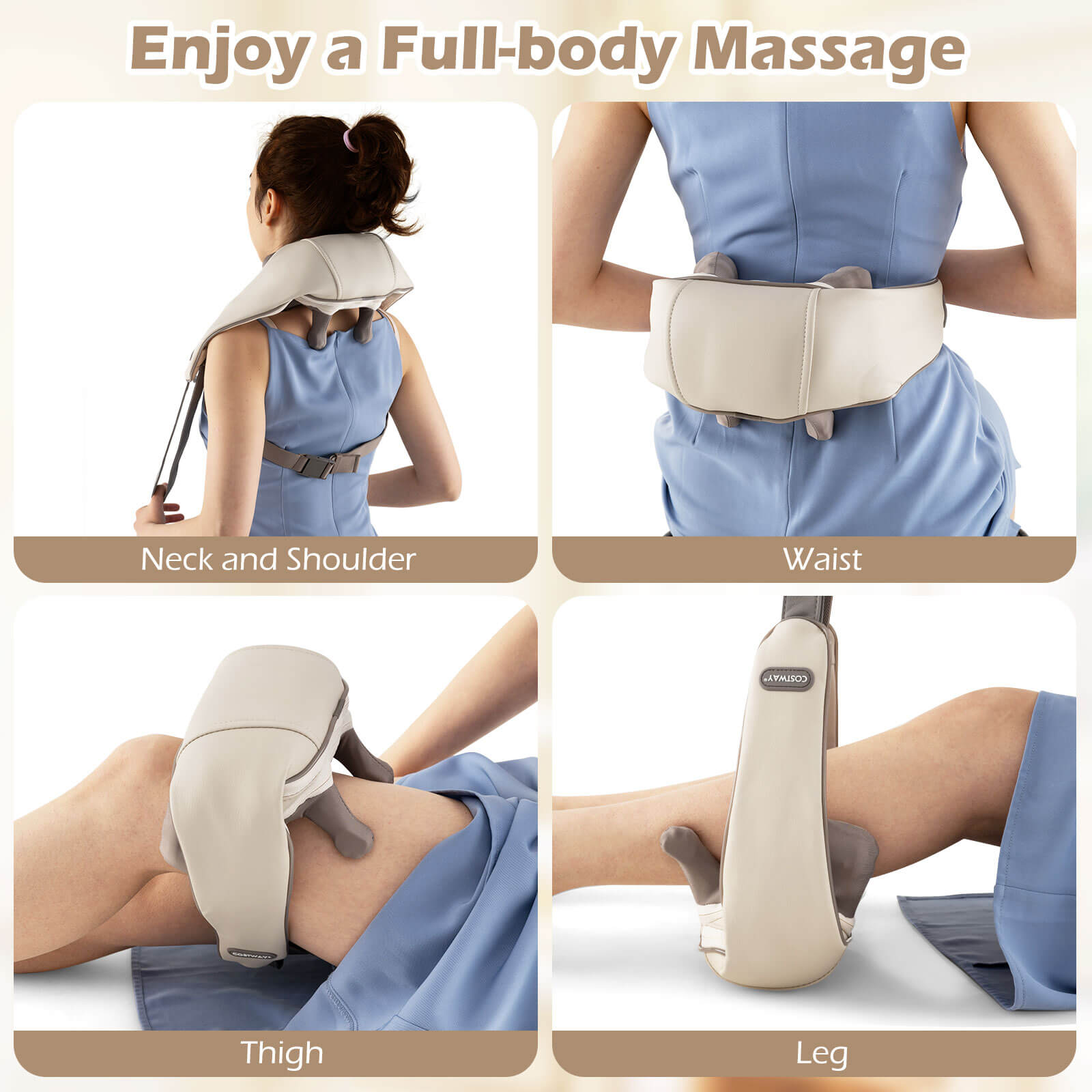 Costway Neck Shoulder Massager with 2 Heating Levels & Adjustable Intensity Beige