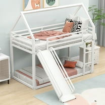 Euroco Twin over Twin House Bunk Bed with Ladder and Slide for Bedroom, White