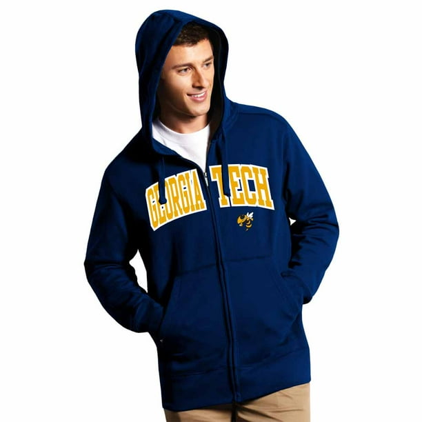 Georgia Tech Mens Applique Full Zip Hooded Sweatshirt (Team Color: Navy)