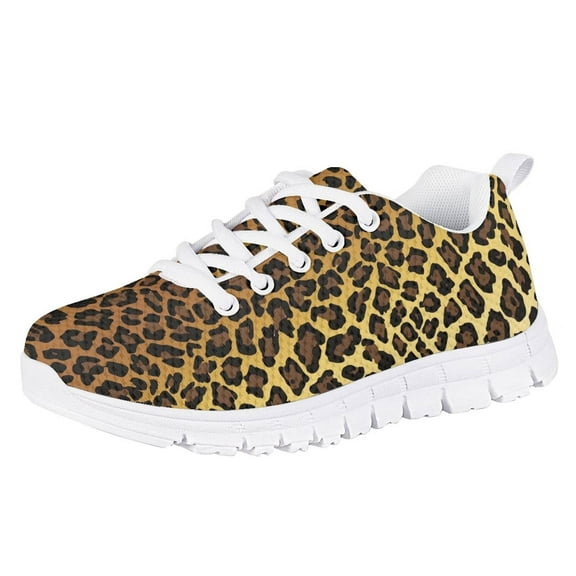 Pzuqiu Leopard Print Little Kids Shoes Brown Girls Tennis Shoes Size 11 Breathable Sneakers Lightweight Athletic Running Shoes
