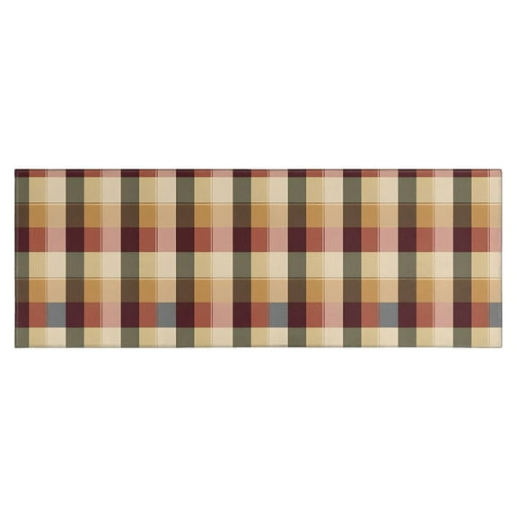 Brown Beige Green and Red Checkered Pattern Kitchen Rug Mat,Kitchen Runner Rugs Non Skid Washable,Decorative Kitchen Floor Mats for Kitchen,Sink,Laundry,17"X47"