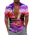 thumbnail image 1 of Camisas Para Hombre Slim Fit Estilo Cocotero Impresión digital 3d Camisa de manga corta creativa suelta casual (Purple, 3XL), 1 of 5