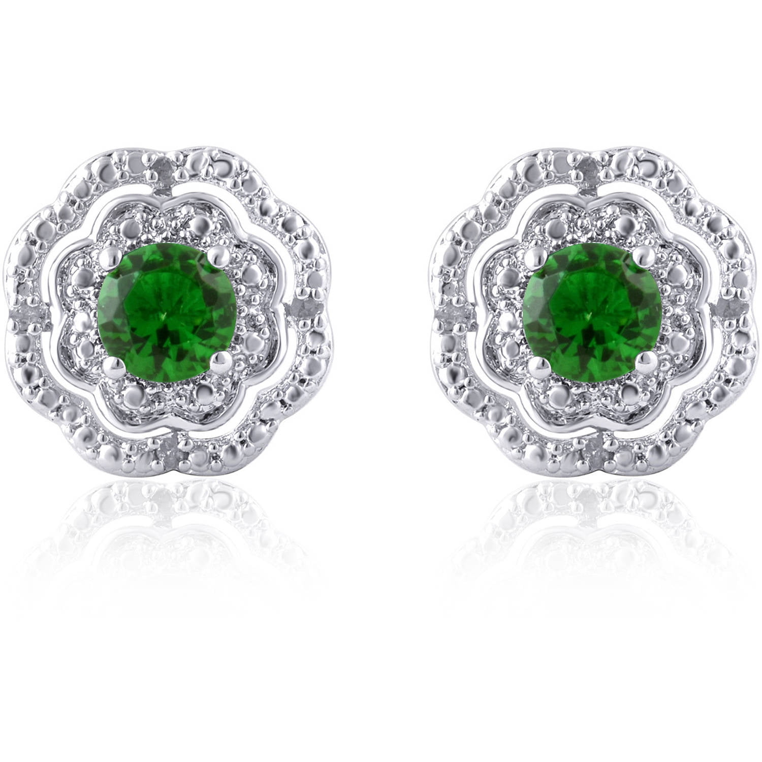 Created Emerald And Diamond Accent Silve