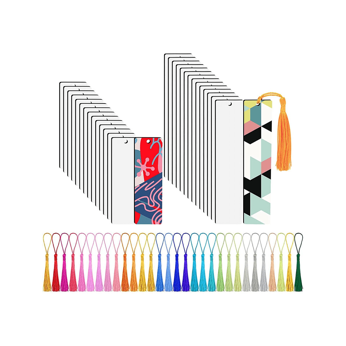 80 Pcs Sublimation Blank Bookmark Heat Transfer DIY Sublimation Bookmarks with Hole and 80 Pieces Colorful Tassels