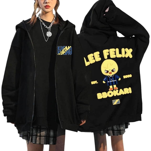 Stray Kids SKZ Karma Merch Zip Up Hoodie – Unisex SKZOO Cute Animal Graphic Hooded Jacket, Fashion Streetwear Pullover for STAY Fans