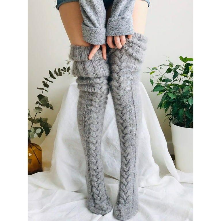 Listenwind Women Winter Warm Knit Cable Long Socks Stockings Casual Wool  Thigh High Over Knee High Socks Girls Female Leg Warmers