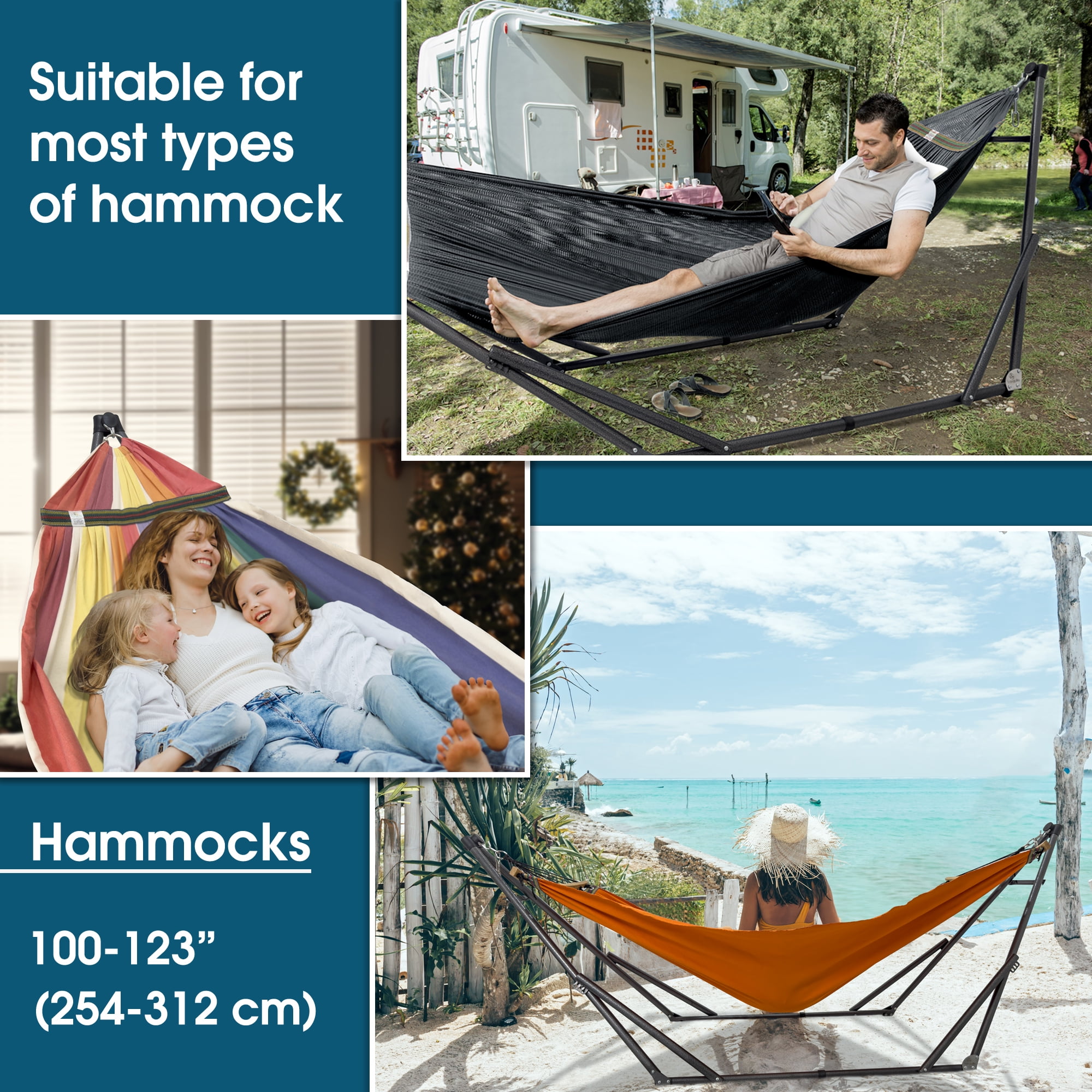 Tranquillo 600 Lbs Capacity 2-Person Adjustable Hammock Stand with Portable Easy Assembly, Black