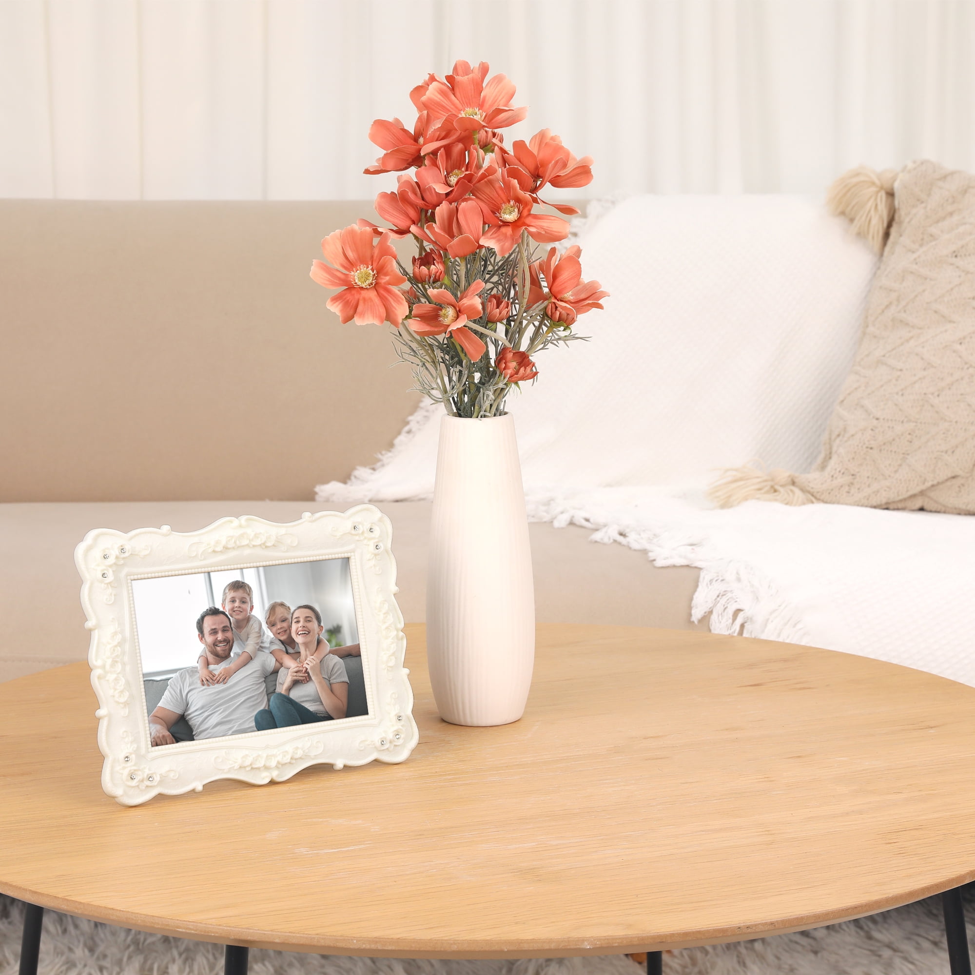 Unique Bargains Vintage Picture Frame Elegant Photo Frames for Tabletop Display White 5x7"