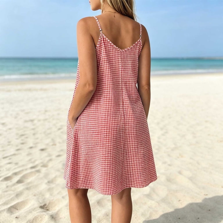 plaid spaghetti strap mini dress Vintage Plaid Cotton Sundress: Sleeveless Spaghetti Strap Mini Dress Medium