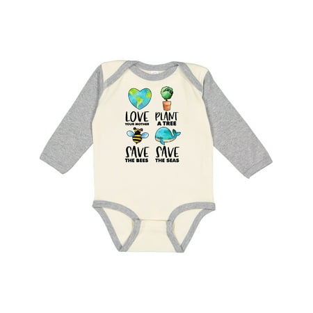 

Inktastic Earth Day Plant a Tree Save the Bees Save the Seas Love Your Mother Earth Gift Baby Boy or Baby Girl Long Sleeve Bodysuit