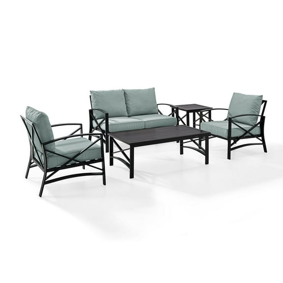 Crosley Furniture Kaplan 5Pc Fabric Sofa Set in Oil Rubbed Bronze/Mist Green