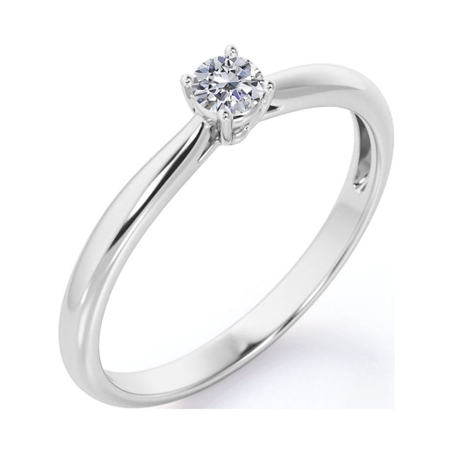 JeenMata Anillo de Compromiso Solitario con Diamante de Talla Brillante Redondo Clásico en Baño de Oro Blanco de 18 K sobre Plata