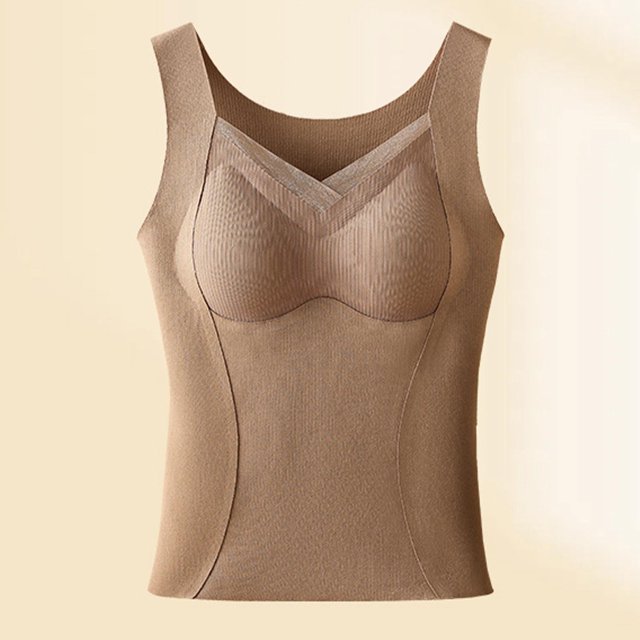 RXIRUCGD Haut Chaud Chauffant pour Femmes, Mode, Uni, à Encolure Ronde, avec Coussinet de Poitrine ( Café, Taille : L )