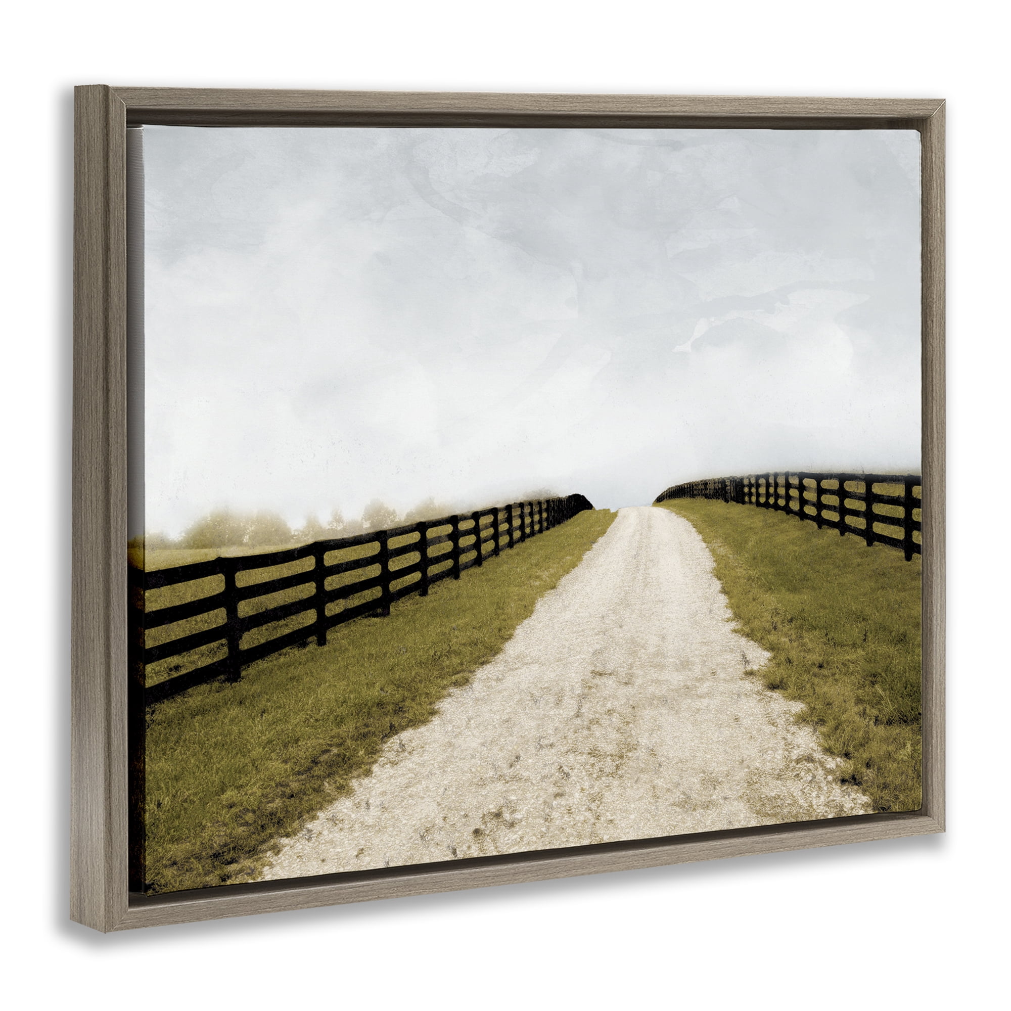 Stupell Industries Fenced Countryside Lane Brown Framed Floater Canvas Wall Art, design by Ynon Mabat