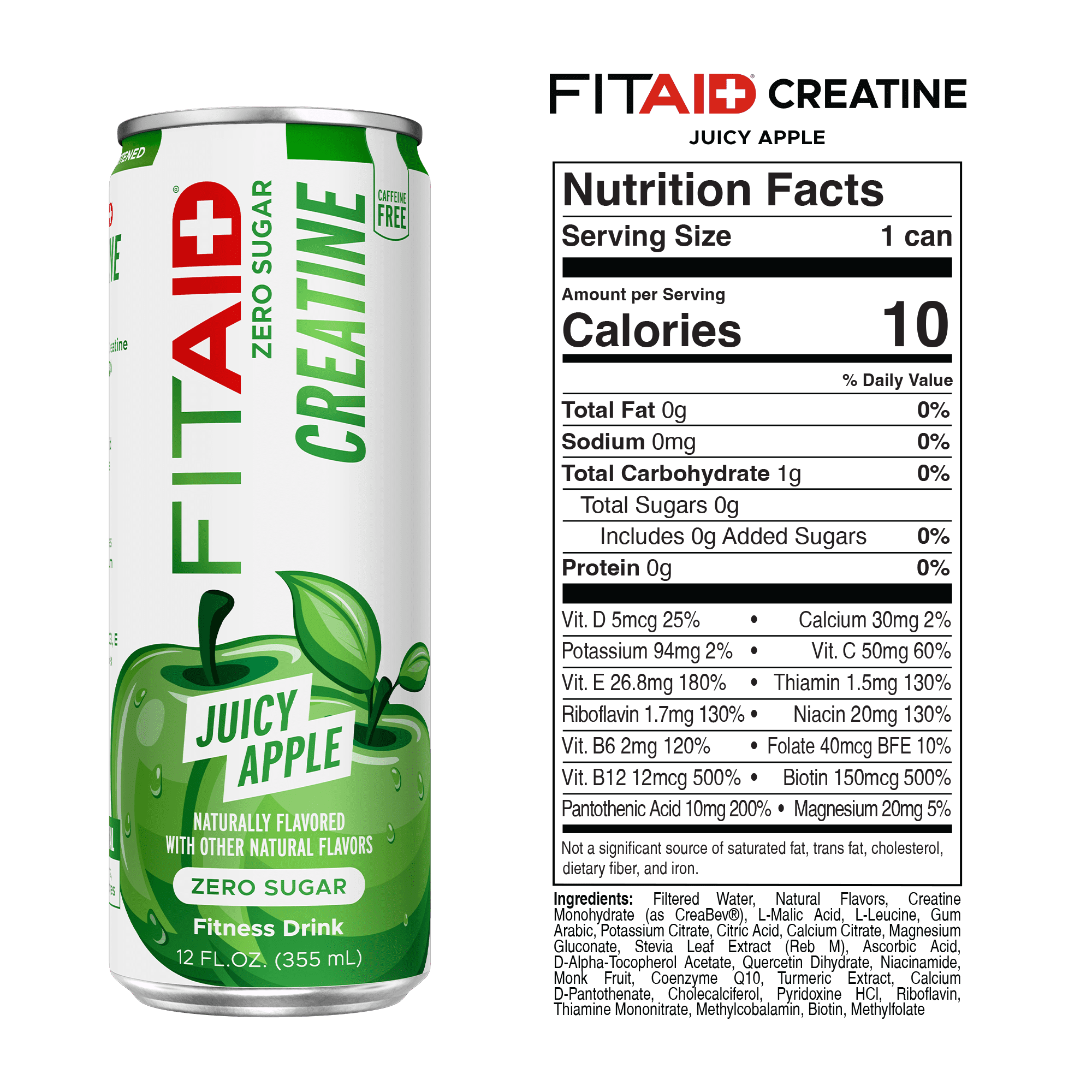 FITAID Creatine Zero Sugar Variety Pack, Encapsulated Creatine, Workout Recovery Drink, 24 Pack, 12 fl oz