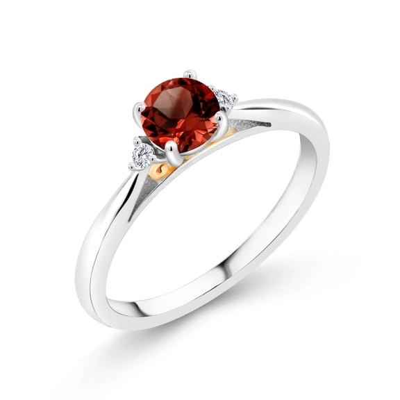 Gem Stone King 925 Sterling Silver and 10K Yellow Gold Red Garnet and White Lab Grown Diamond Engagement Ring for Women (1.04 Cttw, Gemstone January Birthstone, Size 6)