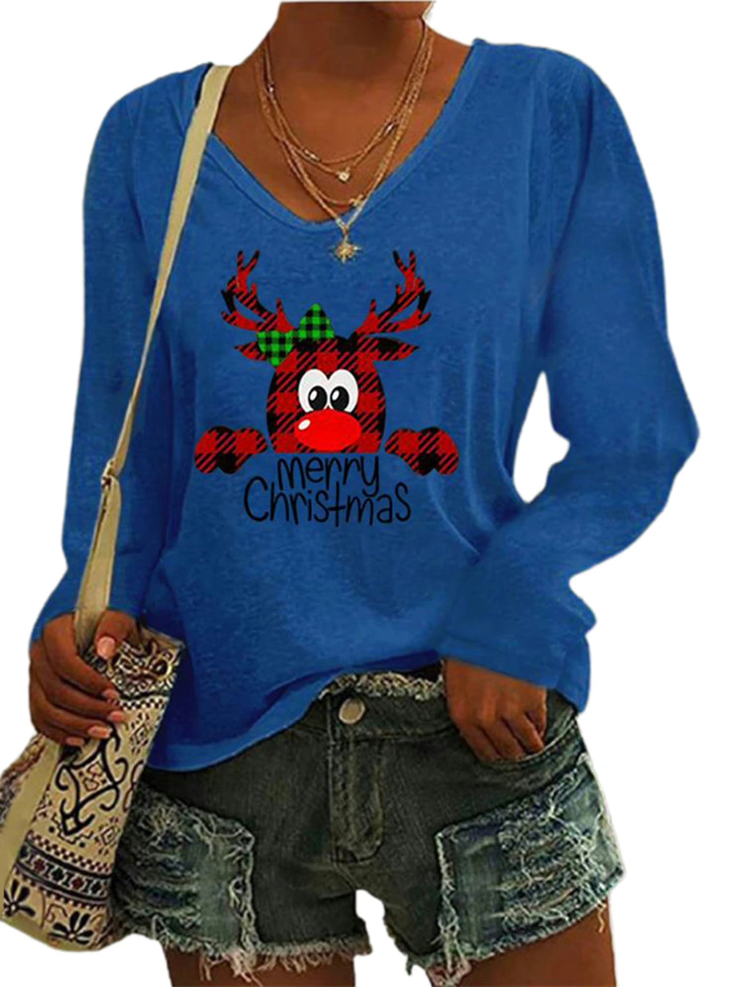 Baloco Christmas Elk T-Shirt Ladies Casual Long Sleeve Tops Blouse - Walmart.com
