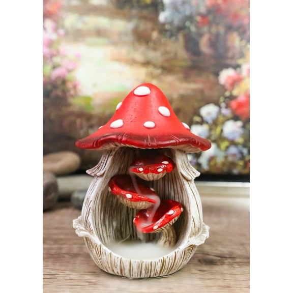 Fairy Garden Red Spotted Toadstool Mushroom Cottage Backflow Incense Burner