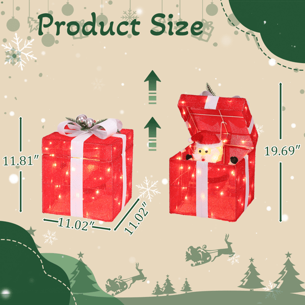 Christmas Lighted Gift Box Decoration, 60 Warm White LED Lights, Weather-Resistant Metal & Waterproof Fabric, Easy Setup for Home, Yard, Patio
