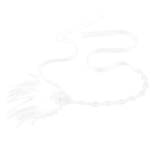 Diadema de plumas para boda de 1920 con diamantes de imitación Blanco