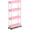 thumbnail image 2 of RGHJAR-Slim Rolling Storage Cart 4 Tier Bathroom Organizer Utility Cart Mobile Shelving Unit Tower Rack for Kitchen, Laundry Room, Bathroom, Narrow Places, Pink, 2 of 4