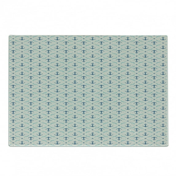 Anchor Cutting Board, Yachting Theme Pattern with Abstract Ocean Waves and Blue Stars, Decorative Tempered Glass Cutting and Serving Board, Small Size, Beige Blue Pale Blue, by Ambesonne