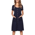 thumbnail image 1 of Robe Midi Swing à Manches Courtes et Col Rond pour Femmes avec Poches, 1 of 1