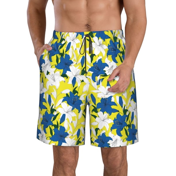 Balery Lilies Flowers Traje de Baño Estilo Hawaiano para Hombre, Shorts de Secado Rápido con Bolsillos-3X-Large