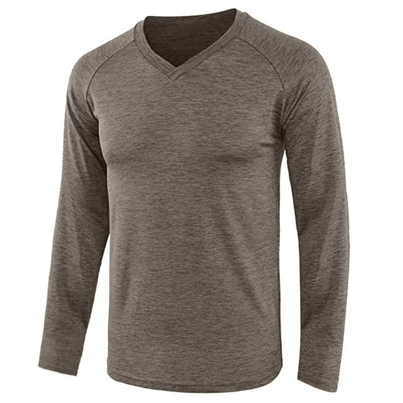 Jalioing V Neck Athletic T Shirt for Men Casual Basic Long Sleeve Solid Workout Shirts Loose Sport Pullover Tee