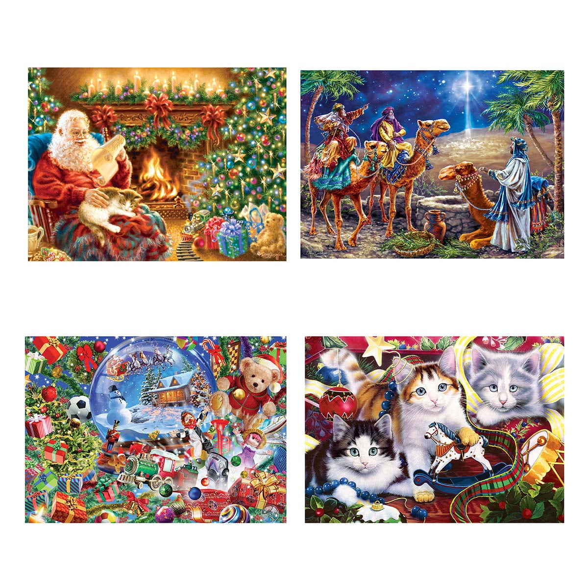 Masterpieces Puzzle Co Glitter Christmas Puzzles, Set of 4 Jigsaw ...