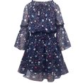 thumbnail image 1 of Smukke, Big Girls Tween Beautiful Printed Chiffon Off The Shoulder Long Sleeves Fall Dresses (Multiple Colors), 7-16 (8, Navy Multi), 1 of 1