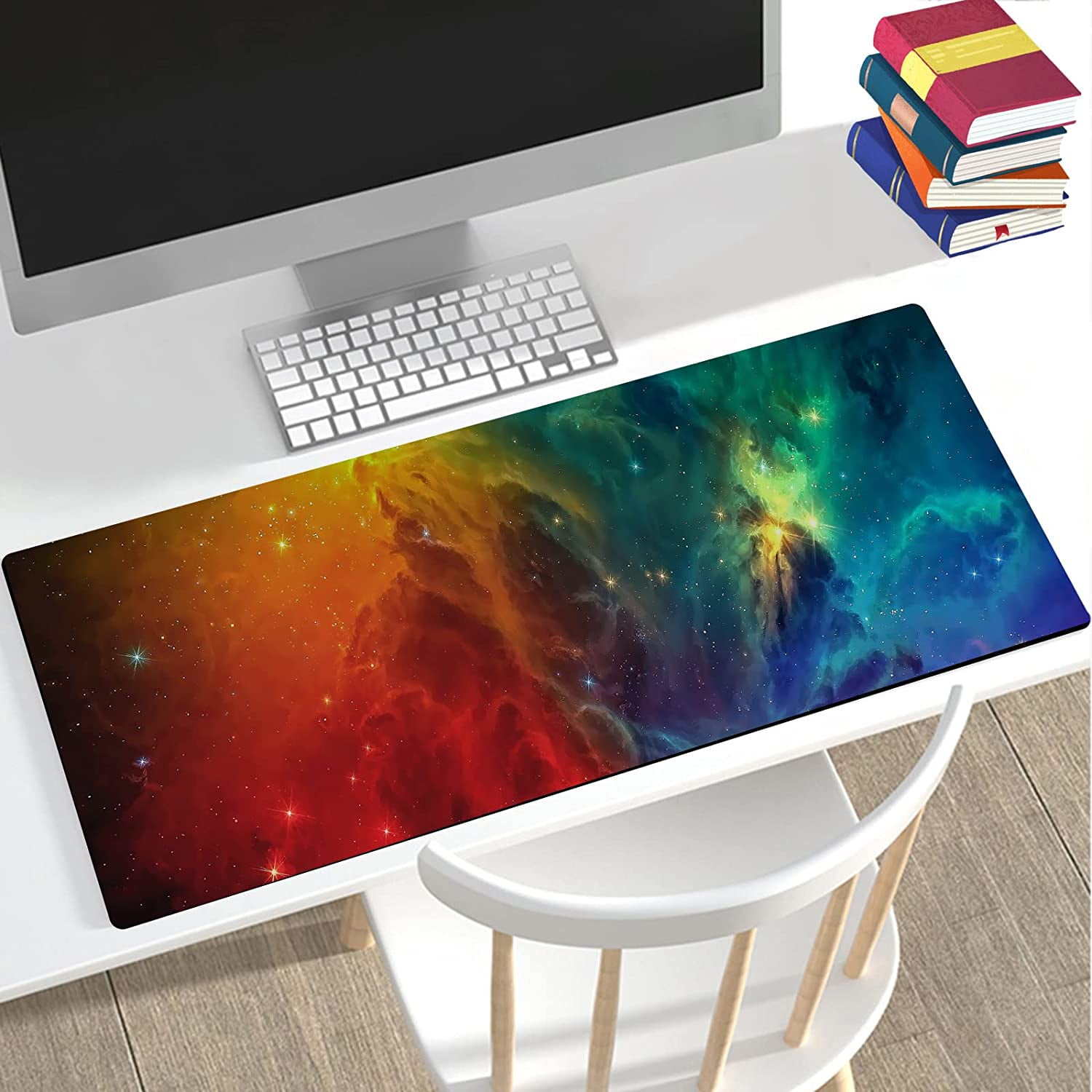 Mouse Pad Fantasy Galaxy Design 31.5x11.8 Inch Non-Slip Large Gaming Mouse Pad, Red and Blue Starry Office Desk Mouse Mat, Waterproof Rectangle Shape Rubber Mousepad for Wireless Mouse Laptop BDZZSE6