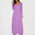 thumbnail image 2 of Yuyuzo Robe Maxi pour Femmes Manches Longues Décontractée Robe de Maison Couleur Unie Col Rond Basique Confortable, 2 of 6