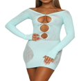 thumbnail image 2 of PENGXIANG Robe Cocktail Aguichant Ajourée pour Femmes Bodycon Maille Transparente Patchwork Manches Longues Épaules Dénudées Robe Mini Clubwear, 2 of 7