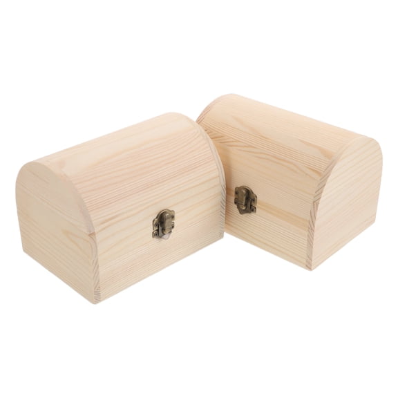 BESTYASH 2-Pack Small Unfinished Wooden Treasure Boxes Beige Portable Storage Chest for Jewelry and Keepsakes