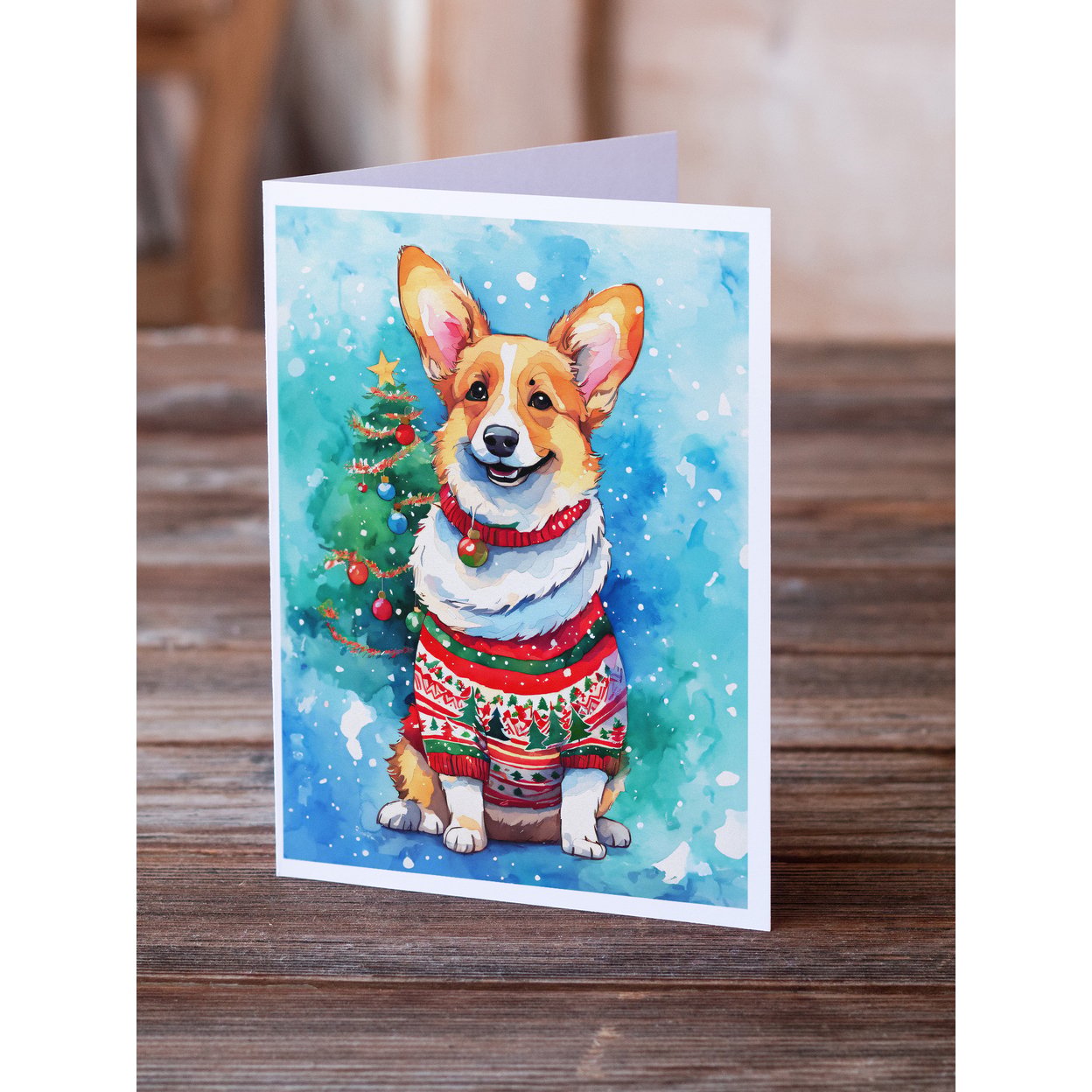 thumbnail image 2 of Corgi Christmas Greeting Cards Pack of 8 7 in x 5 in, 2 of 3