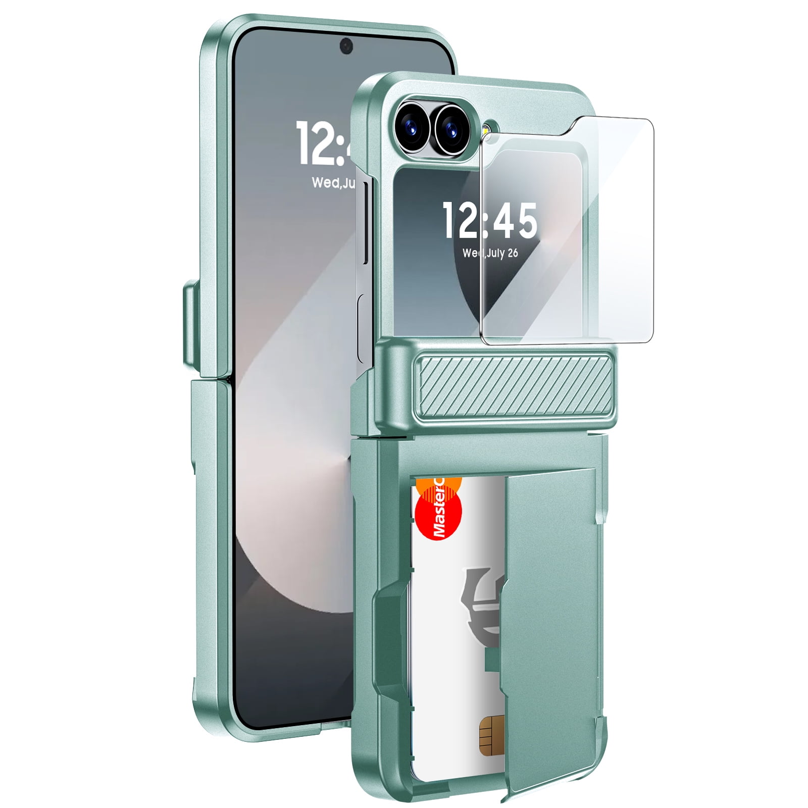 Oupeigar for Samsung Galaxy Z Flip 6/7FE Phone Case with Card Holder[RFID Blocking],Hinge Protection,Screen Protector,Shockproof Case-Mint Green