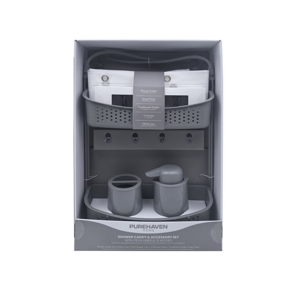 Purehaven Home Shower Caddy and Bath Accessory Set, Grey
