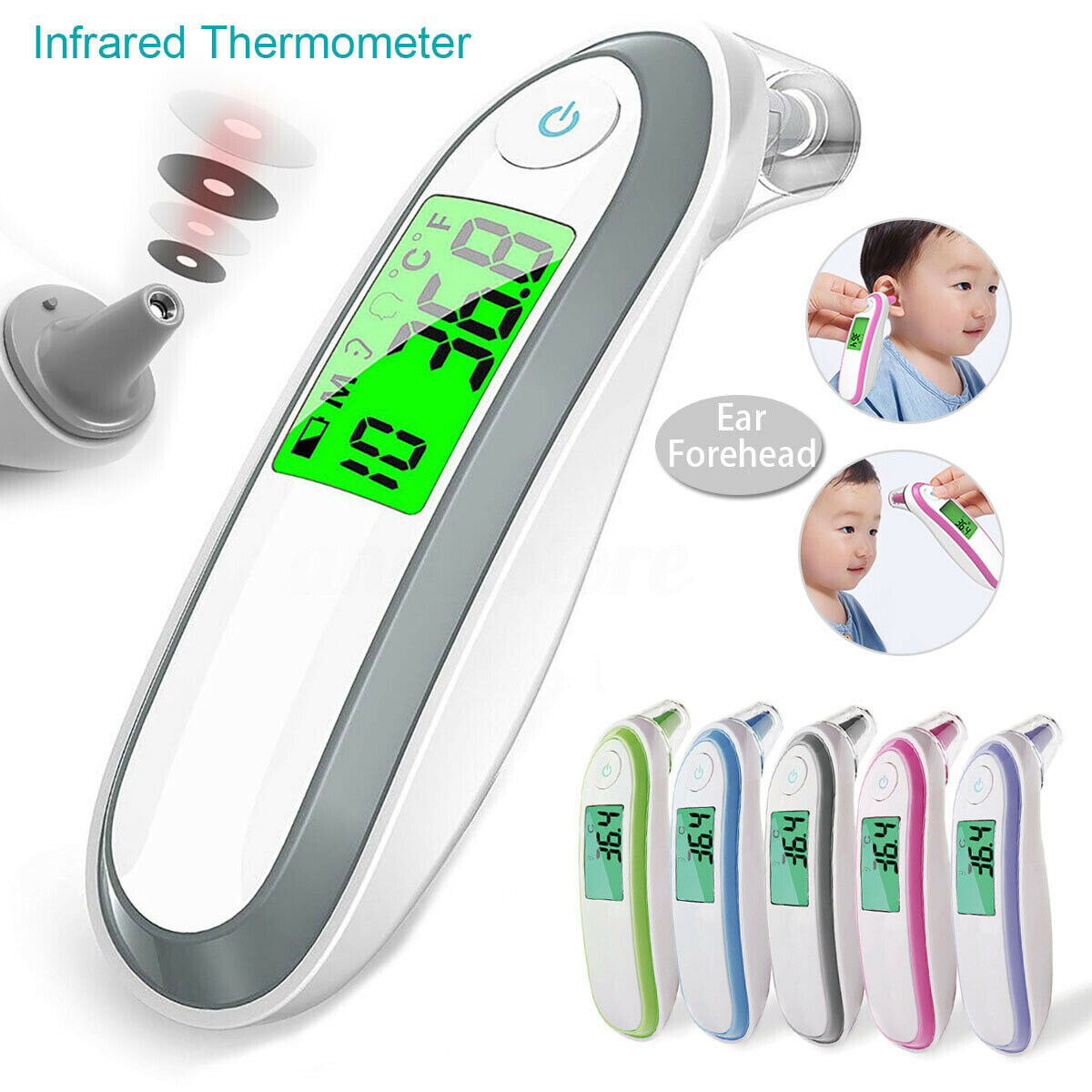 4 in 1 Baby Digital Adult LCD Forehead Ear Clock Ambient Thermometer IR Infrared