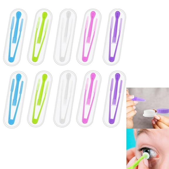 Tutuviw Contact Lenses Remover Tool,10 Packs Soft Contact Lens Inserter Tool and Eye Contact Remover Tool,Portable Contact Lens Tool Case with Soft-Tipped Tweezers for Traveling - Random Color