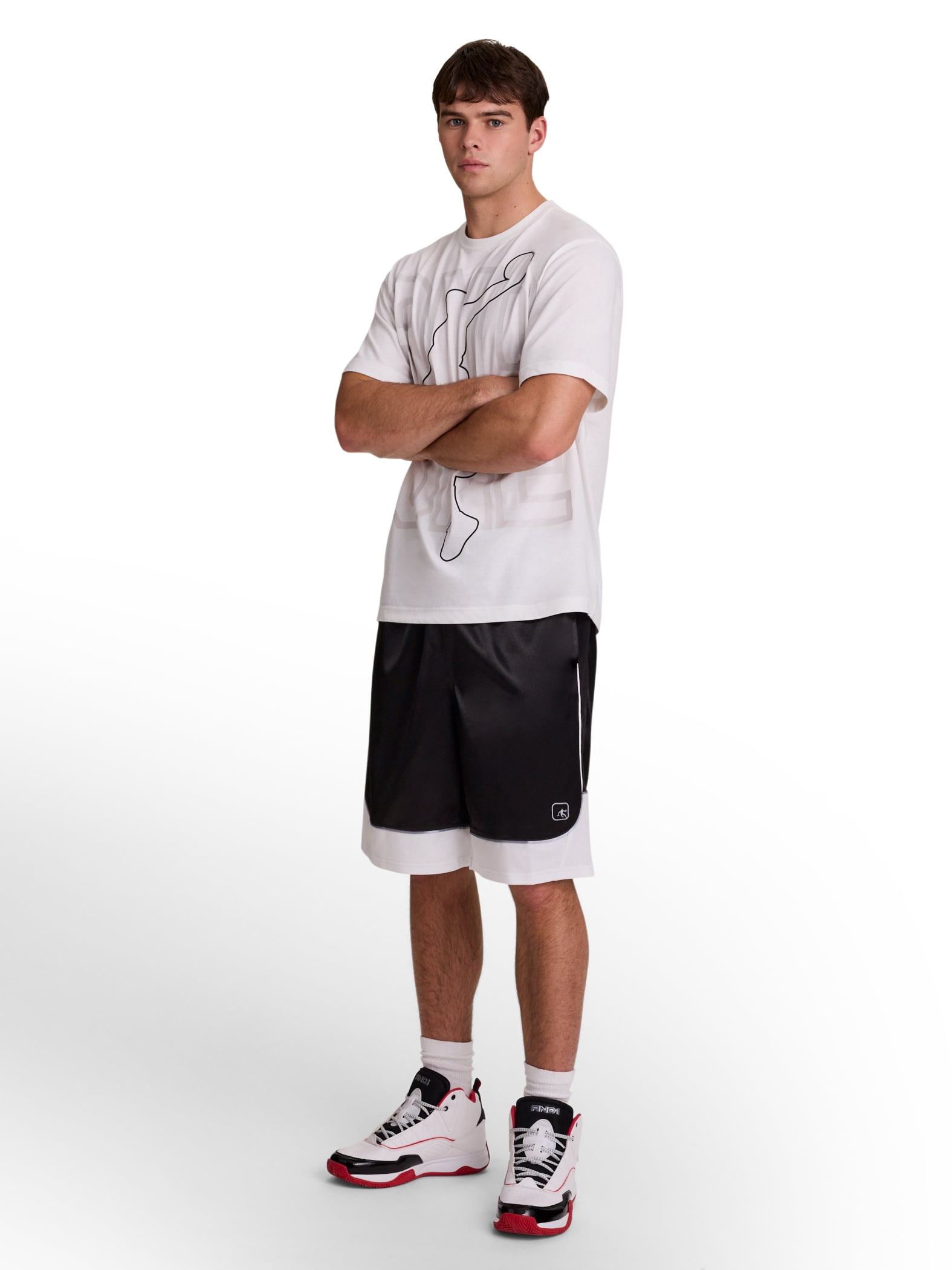 AND1 Men's and Big Men's All Court Colorblock Short, 11" inseam, up to Size 5XL