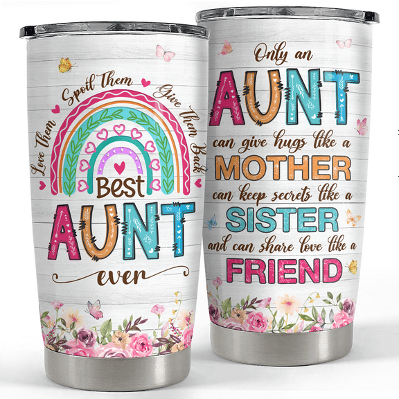 SANDJEST Aunt Tumbler 20oz Best Aunt Ever Cup Gift Stainless Steel Insulated Tumblers Coffee Travel Mug Auntie Cup Aunts Gift for Birthday Christmas