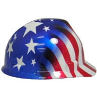 MSA V-Guard Hard Hat Patriotic American Flag on Both Sides One Touch Liner 